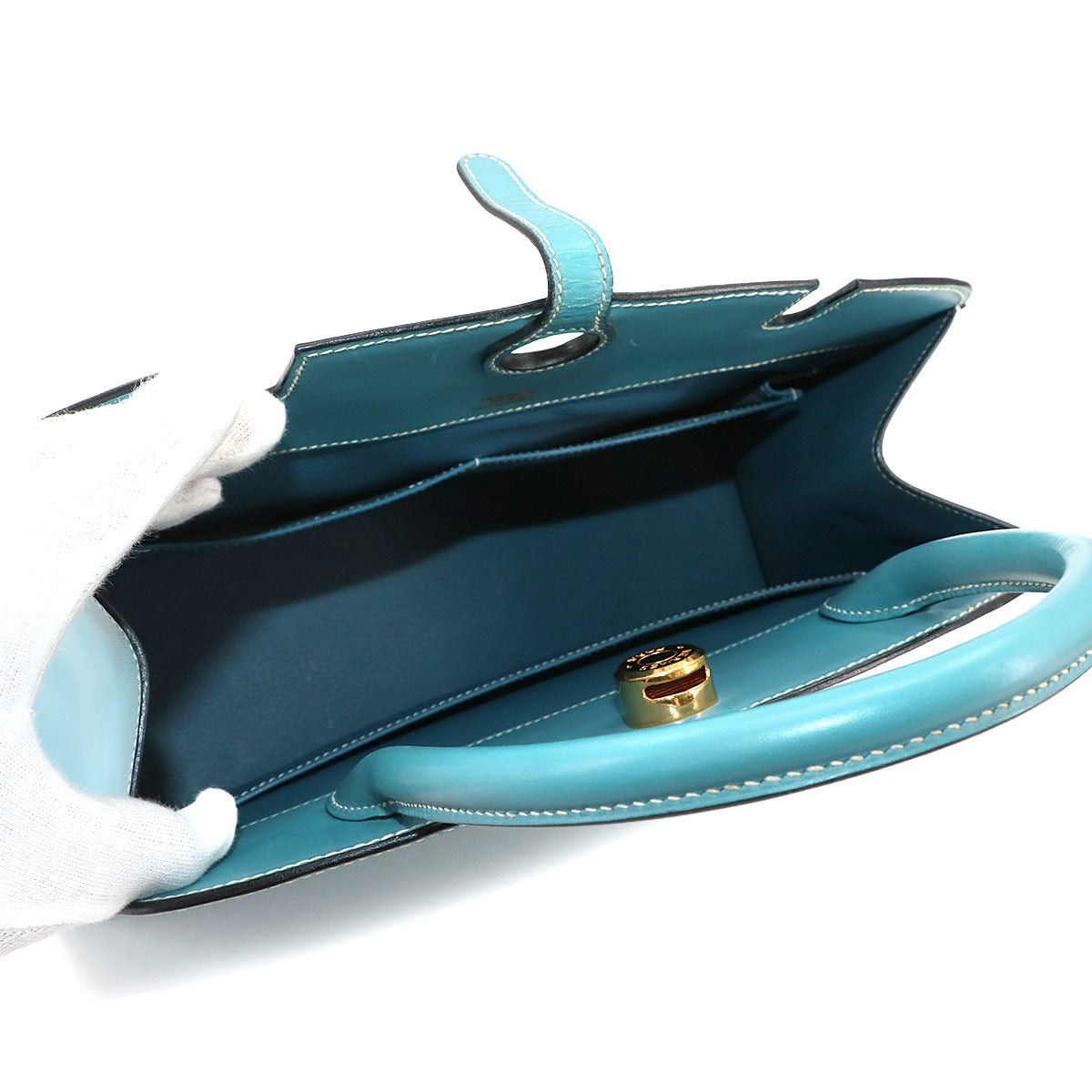 Dalvy MM 30 Hand Bag Box calf Bleu Jean Purse
