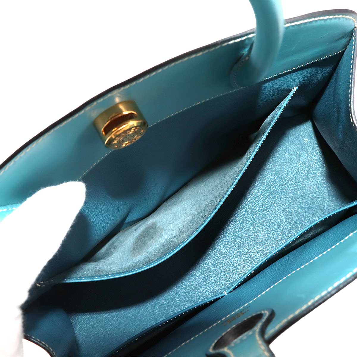 Dalvy MM 30 Hand Bag Box calf Bleu Jean Purse