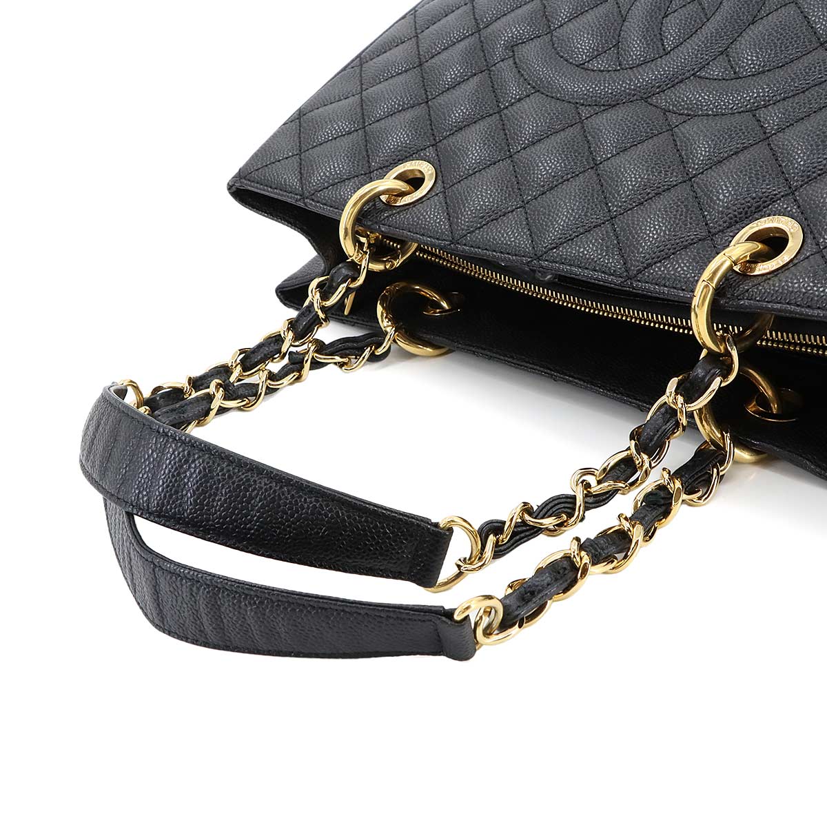 Matelasse Grand Shopping Tote Bag Leather Black GST A50995