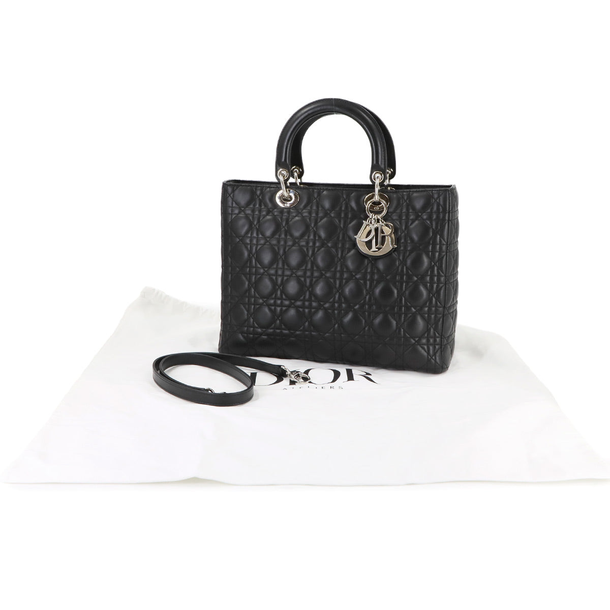 Lady Dior Large 2way Hand Shoulder Bag Leather Black