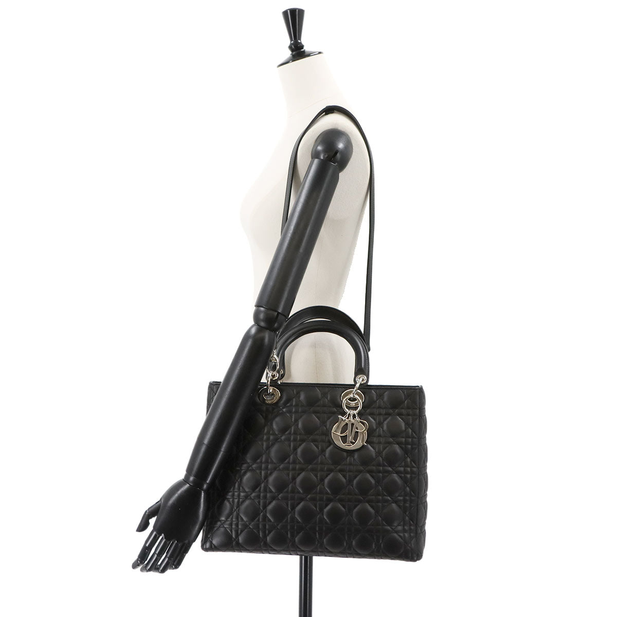 Lady Dior Large 2way Hand Shoulder Bag Leather Black