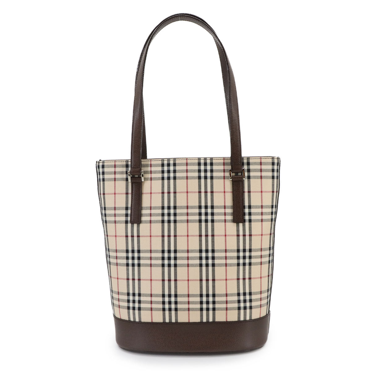 Plaid Tote Bag Canvas Leather Beige Brown Purse