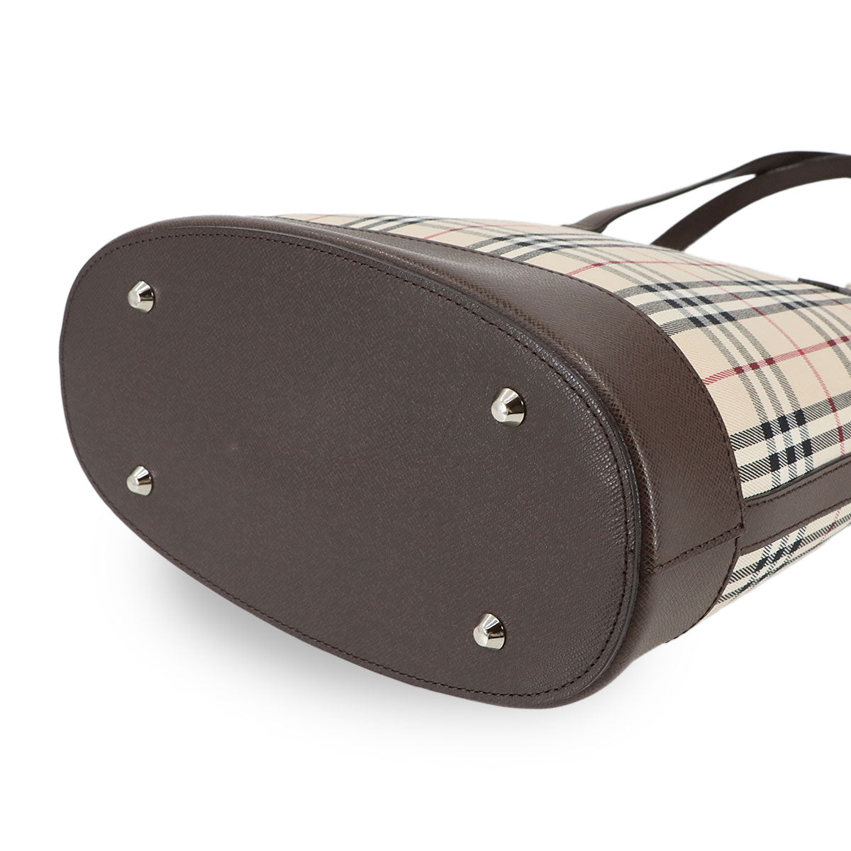 Plaid Tote Bag Canvas Leather Beige Brown Purse