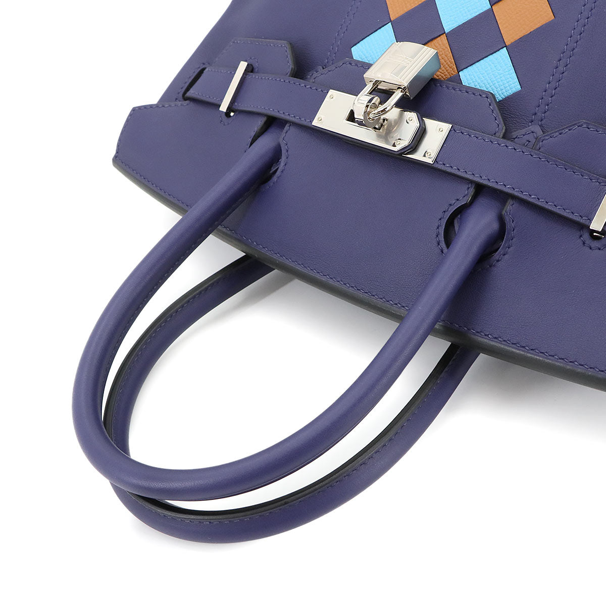 Birkin 30 Tressage De Cuir Swift Epsom Hand Bag Blue encre