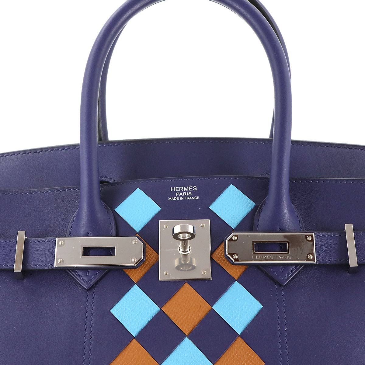 Birkin 30 Tressage De Cuir Swift Epsom Hand Bag Blue encre