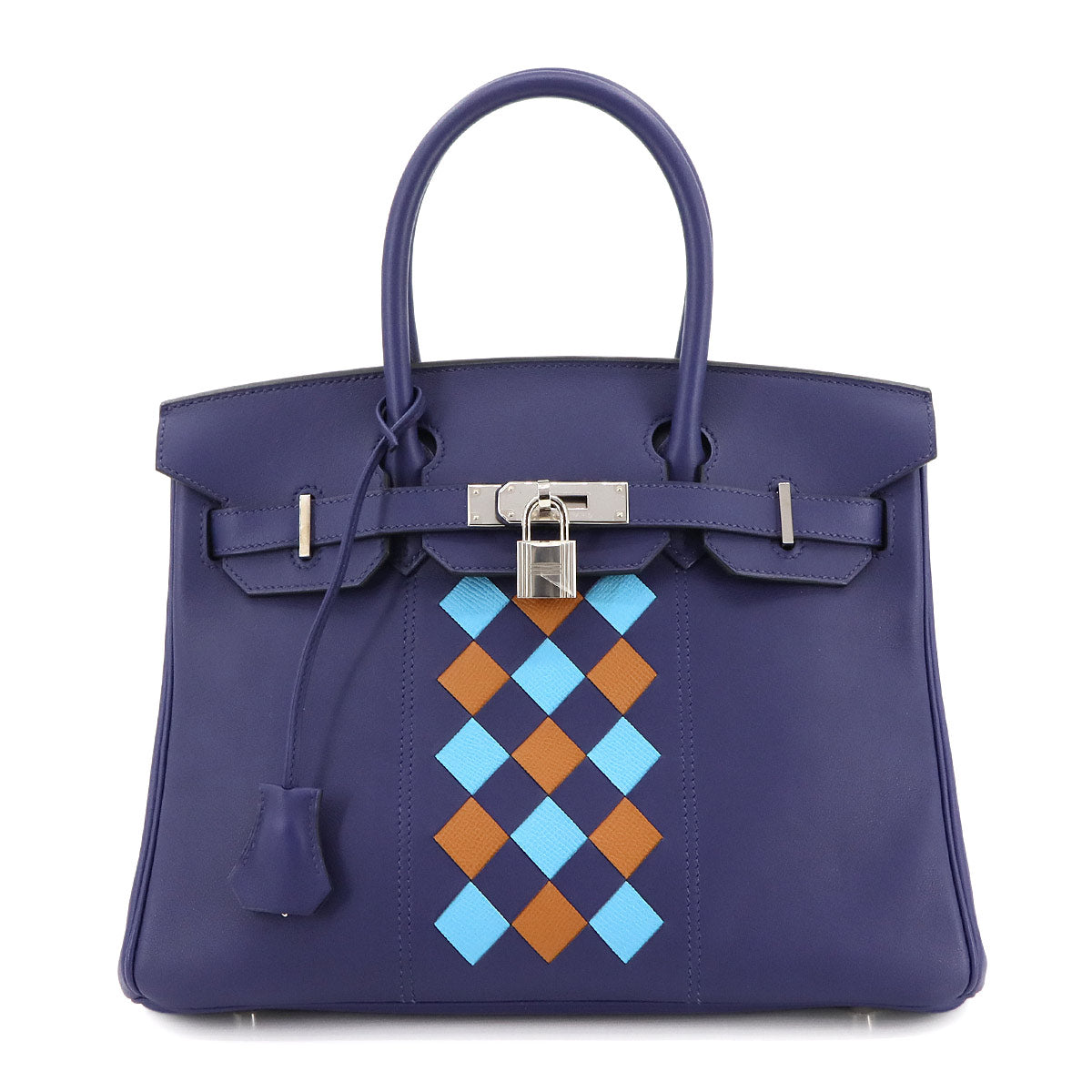 Birkin 30 Tressage De Cuir Swift Epsom Hand Bag Blue encre