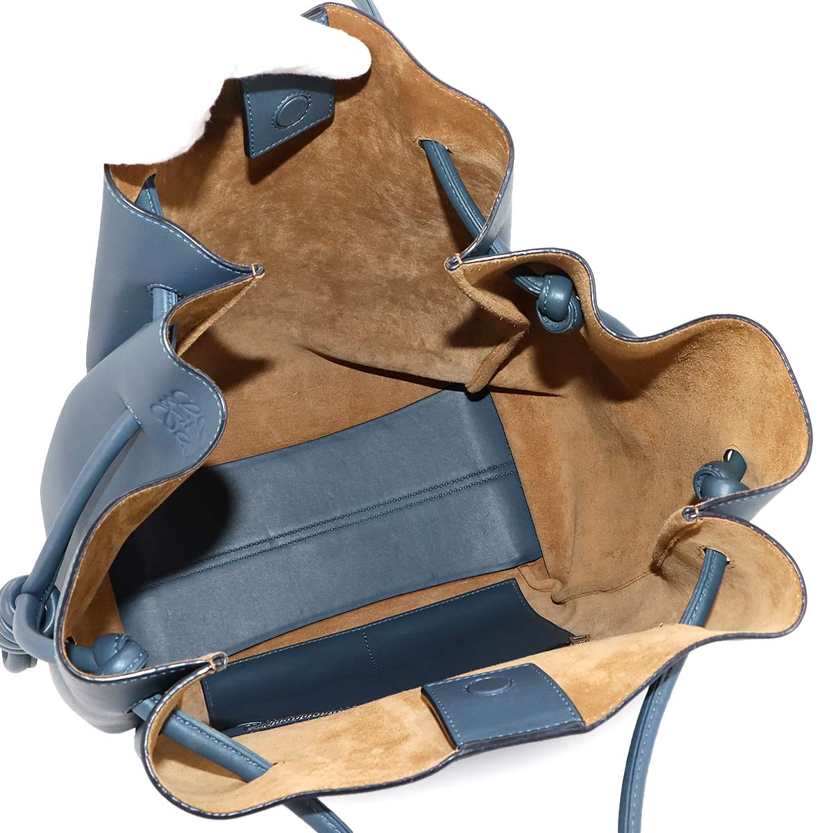 Flamenco Knot Tote Bag Leather Blue Purse