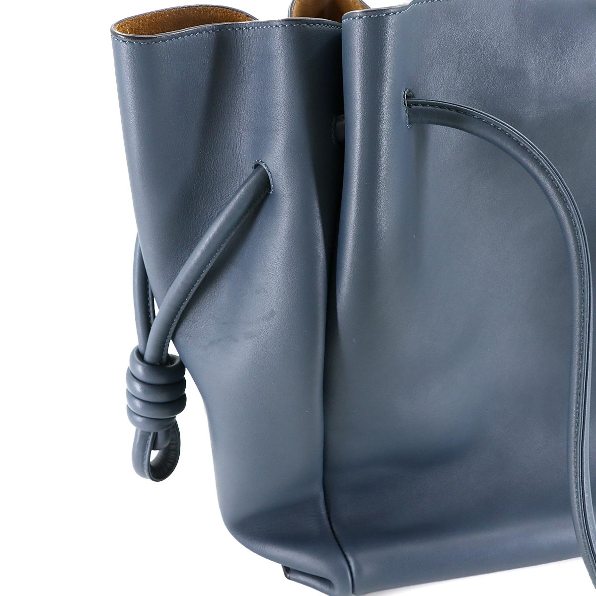 Flamenco Knot Tote Bag Leather Blue Purse