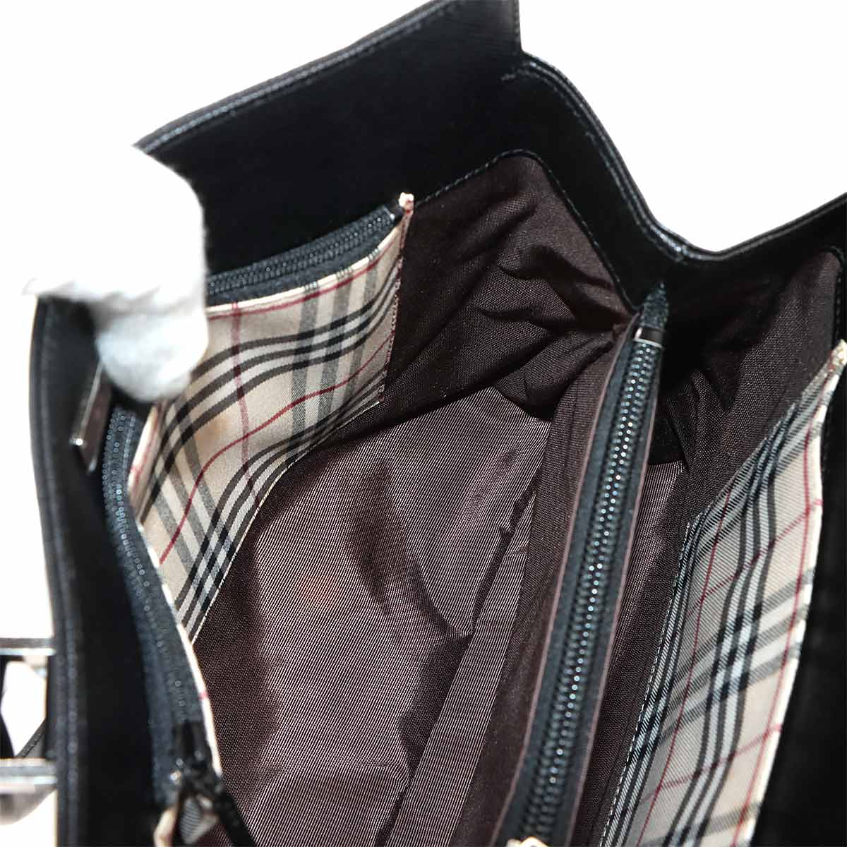 Hand Bag Leather Black Plaid Purse