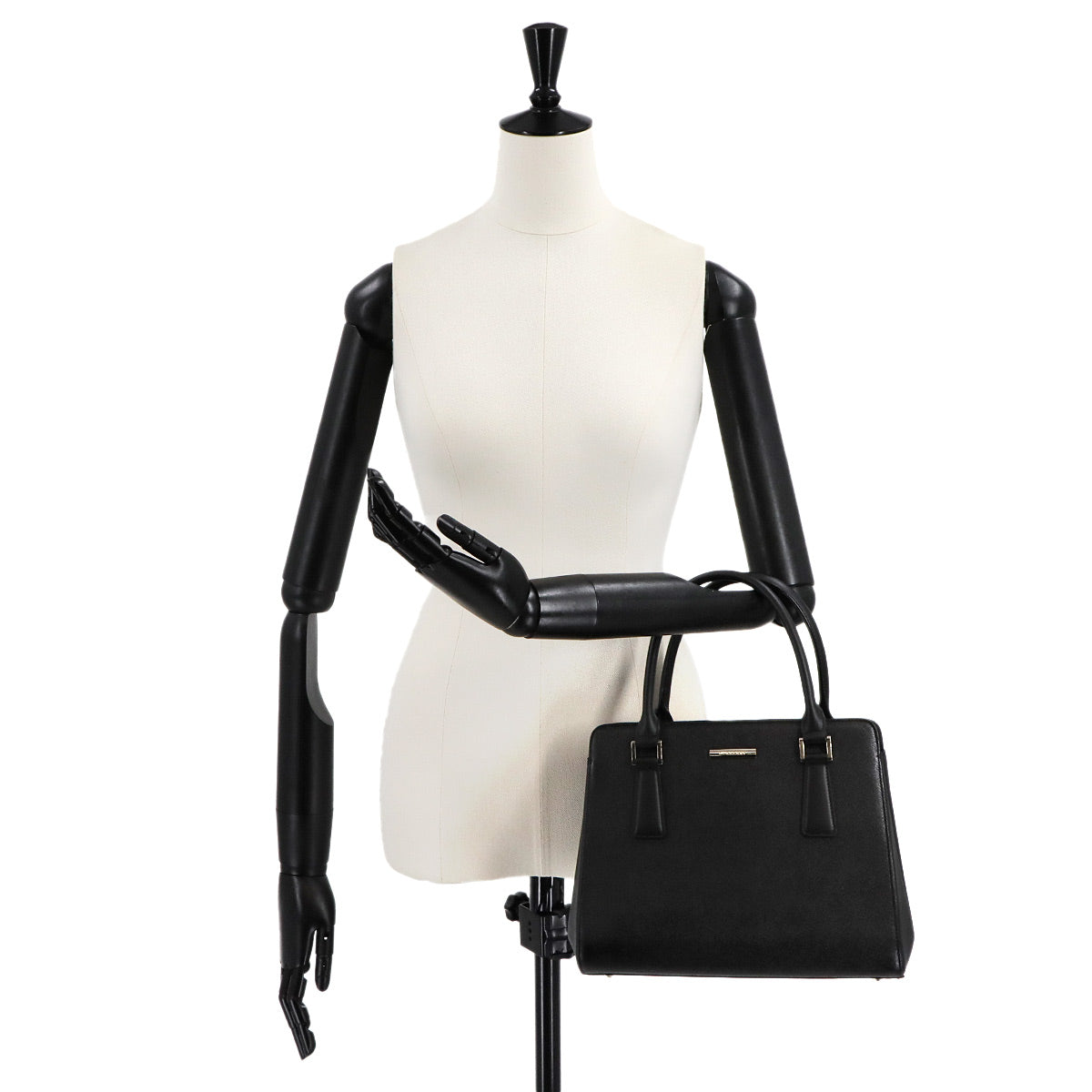 Hand Bag Leather Black Plaid Purse