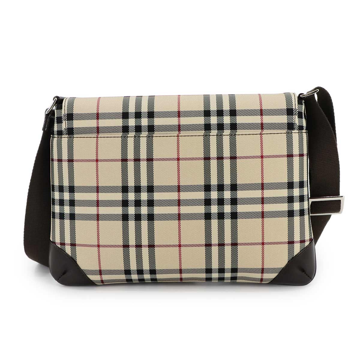 Plaid Shoulder Bag Canvas Leather Beige Brown Purse