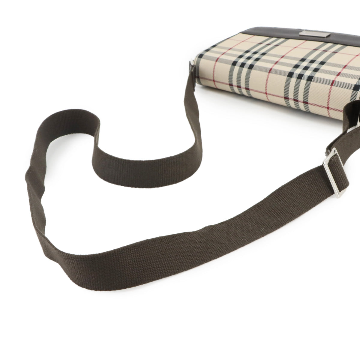 Plaid Shoulder Bag Canvas Leather Beige Brown Purse