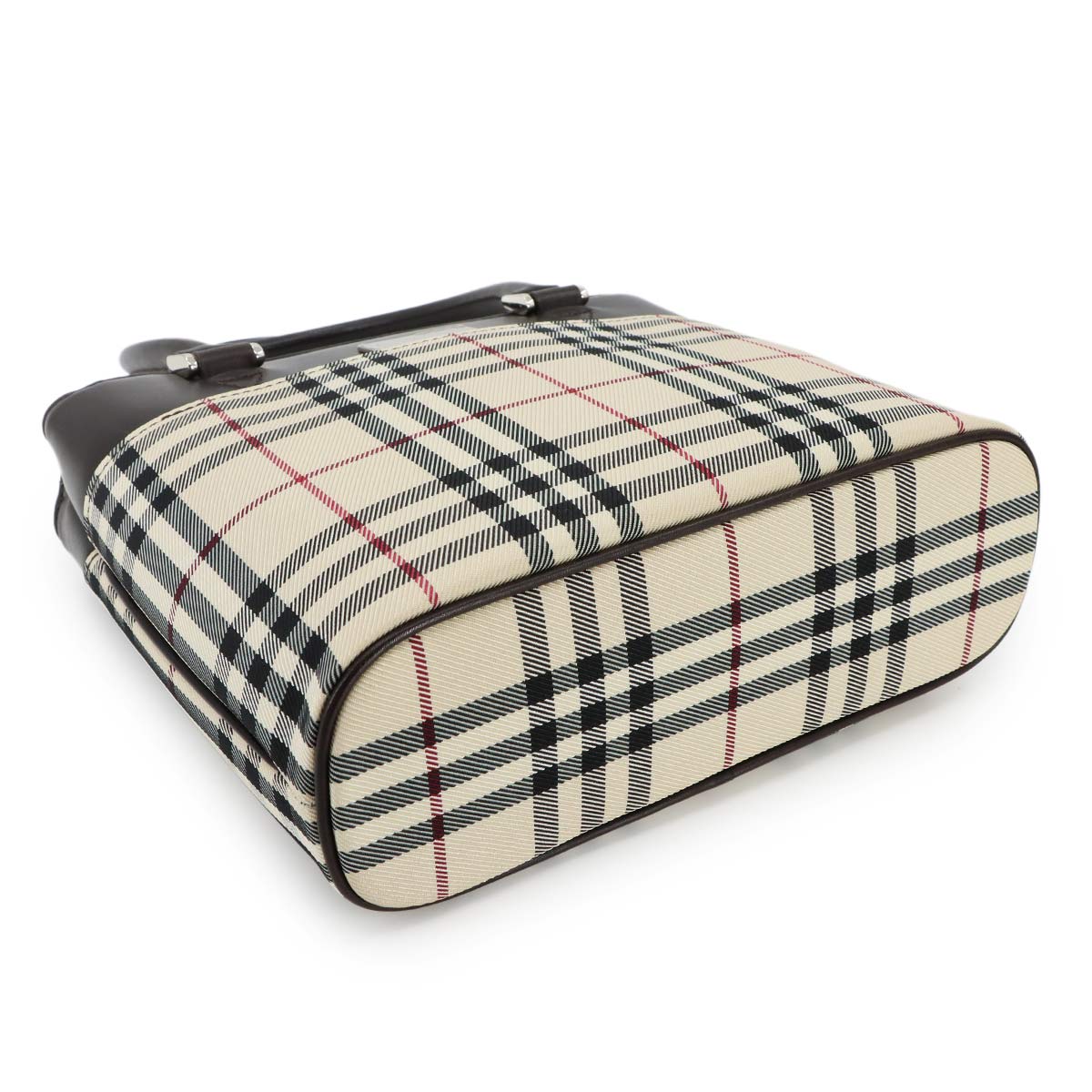 Plaid Hand Bag Canvas Leather Beige Brown Purse