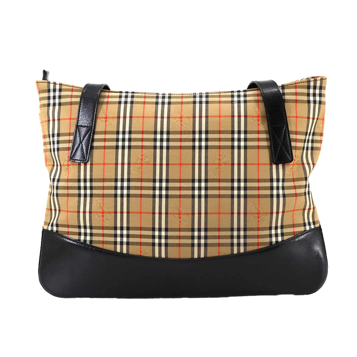 Plaid Small Tote Bag Canvas Leather Beige Black Haymarket