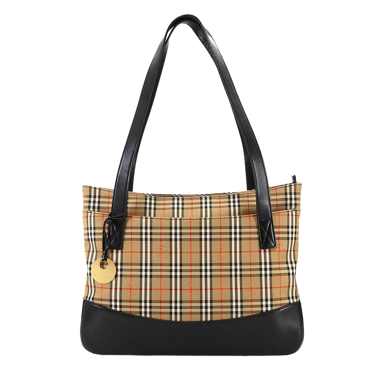 Plaid Small Tote Bag Canvas Leather Beige Black Haymarket