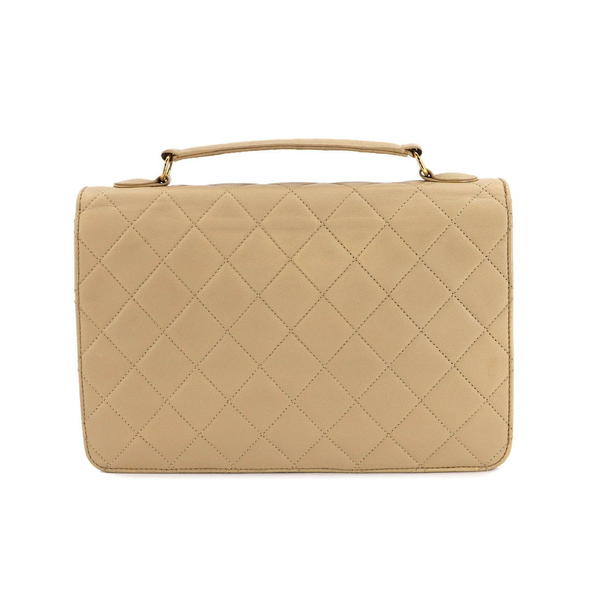 Double Lock Matelasse Hand Chain Shoulder Bag Leather Beige