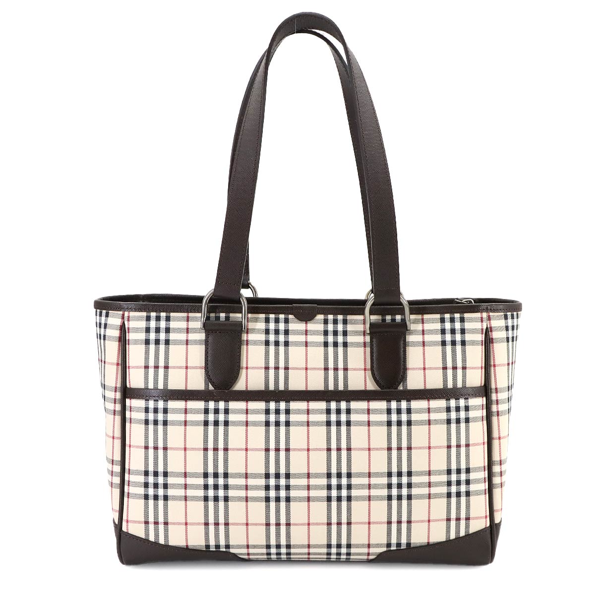 Plaid Tote Bag Canvas Leather Beige Brown Purse
