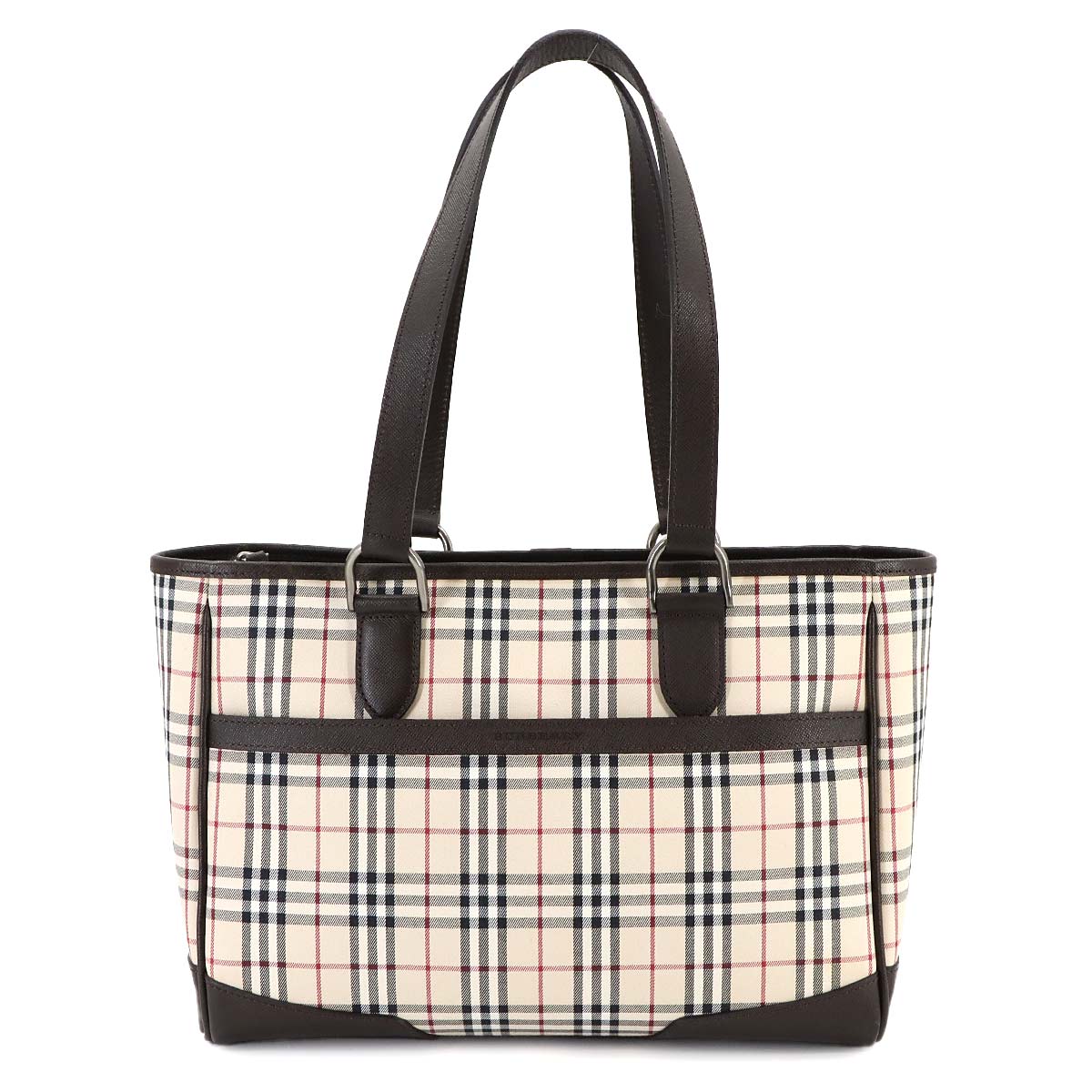 Plaid Tote Bag Canvas Leather Beige Brown Purse