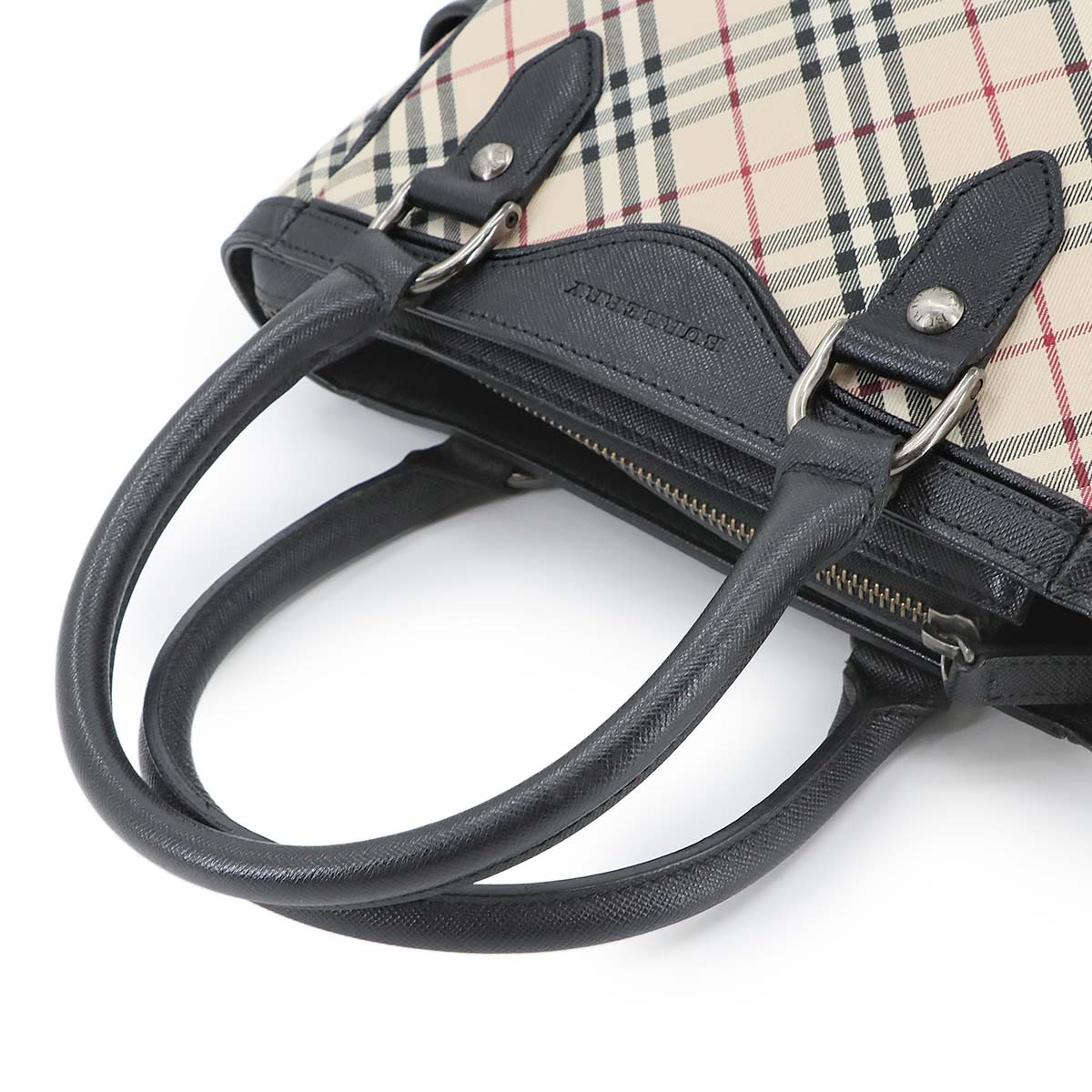 Plaid Hand Bag Canvas Leather Beige Black Purse