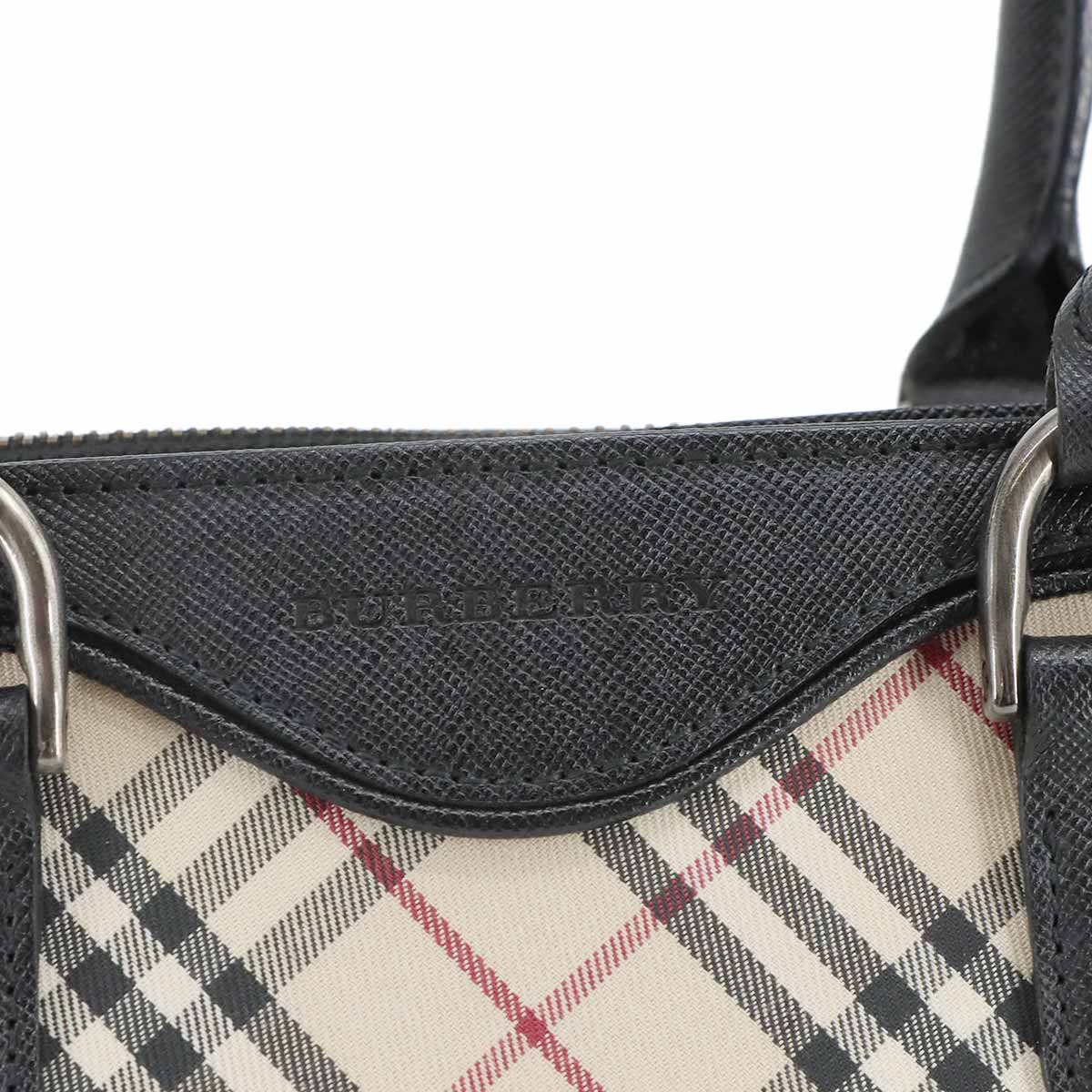 Plaid Hand Bag Canvas Leather Beige Black Purse