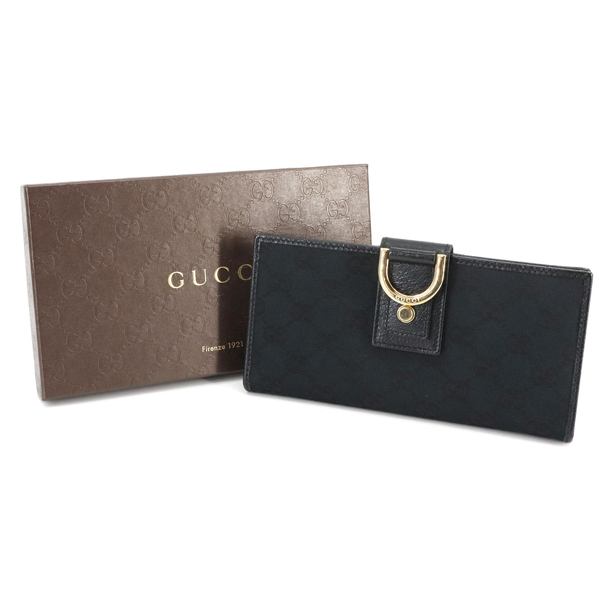 Abbey GG Canvas Long Wallet Leather Black 141412 Purse