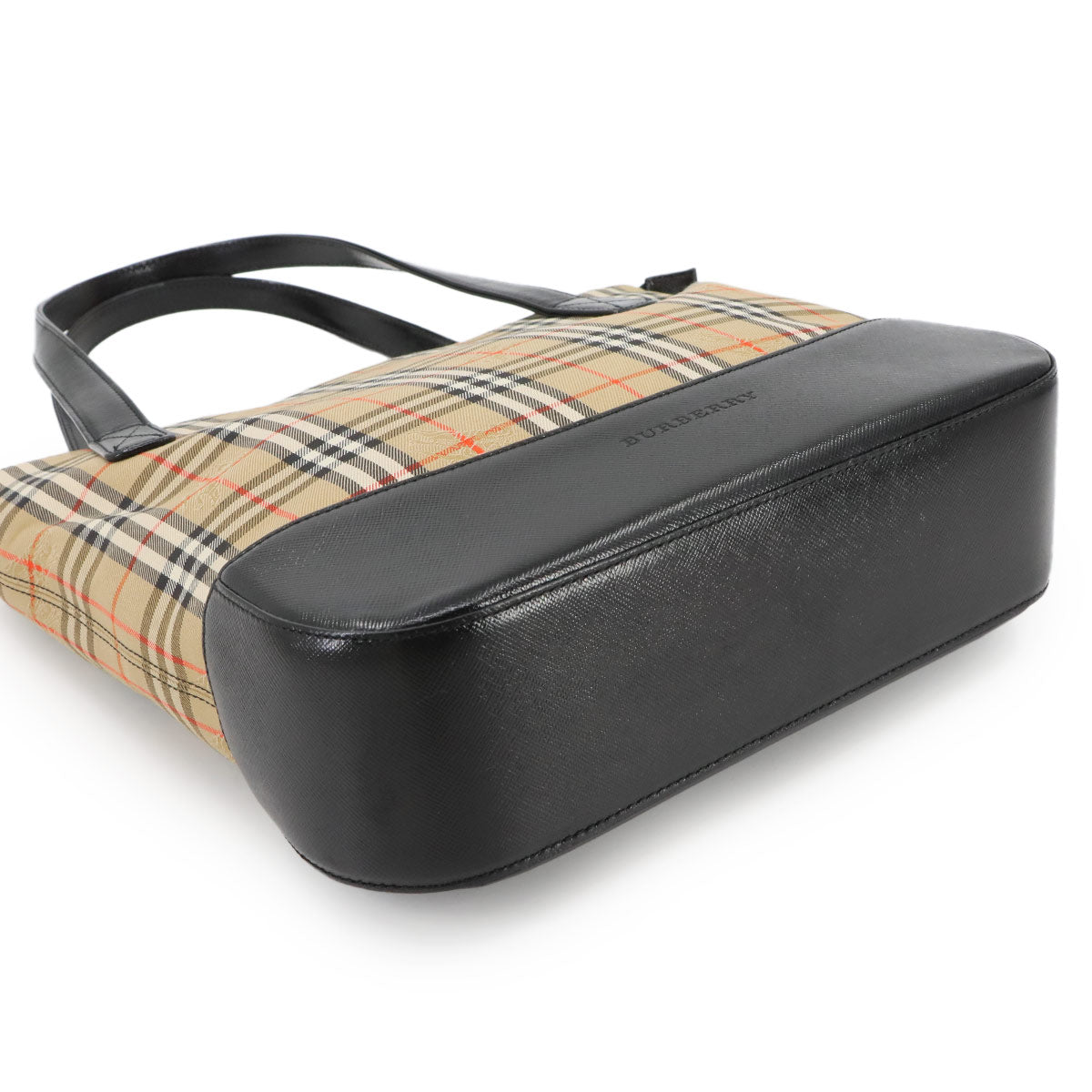 Plaid Hand Bag Canvas Leather Beige Black Haymarket