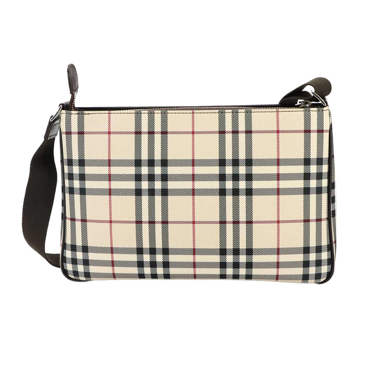 Plaid Shoulder Bag Canvas Leather Beige Brown Purse