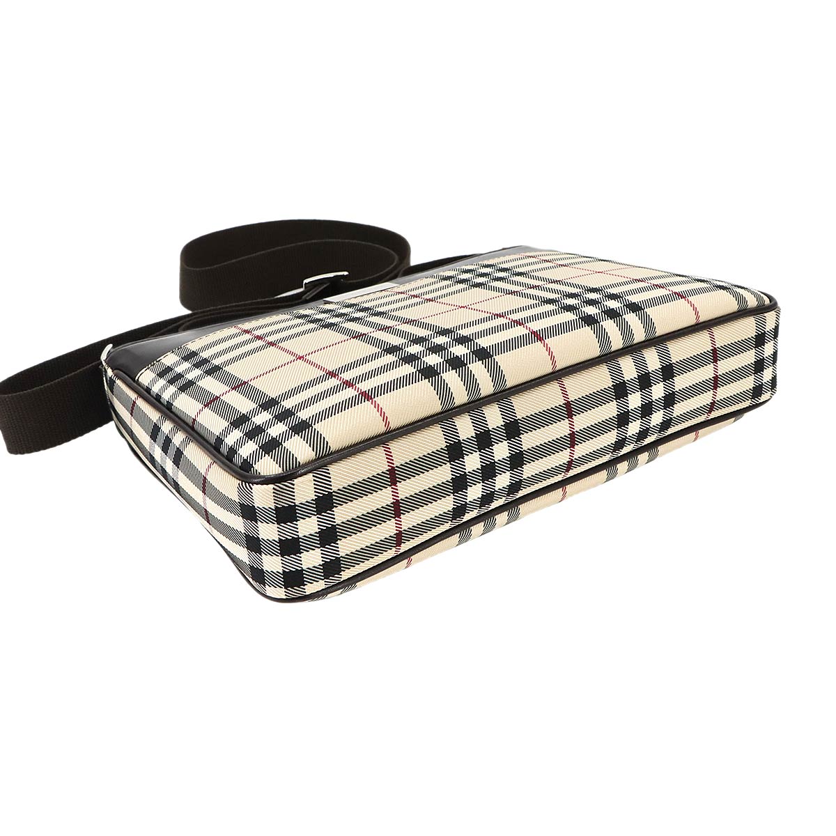 Plaid Shoulder Bag Canvas Leather Beige Brown Purse