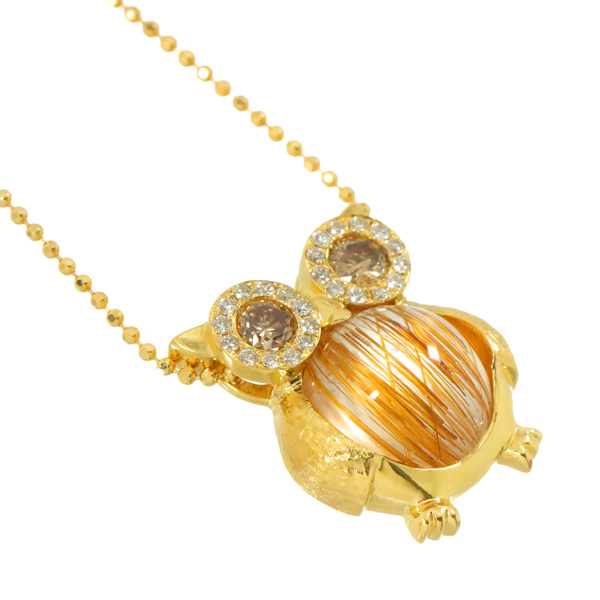 Rutile Quartz 4.80ct Diamond 0.30ct/0.10ct Necklace 18K K18 YG 750