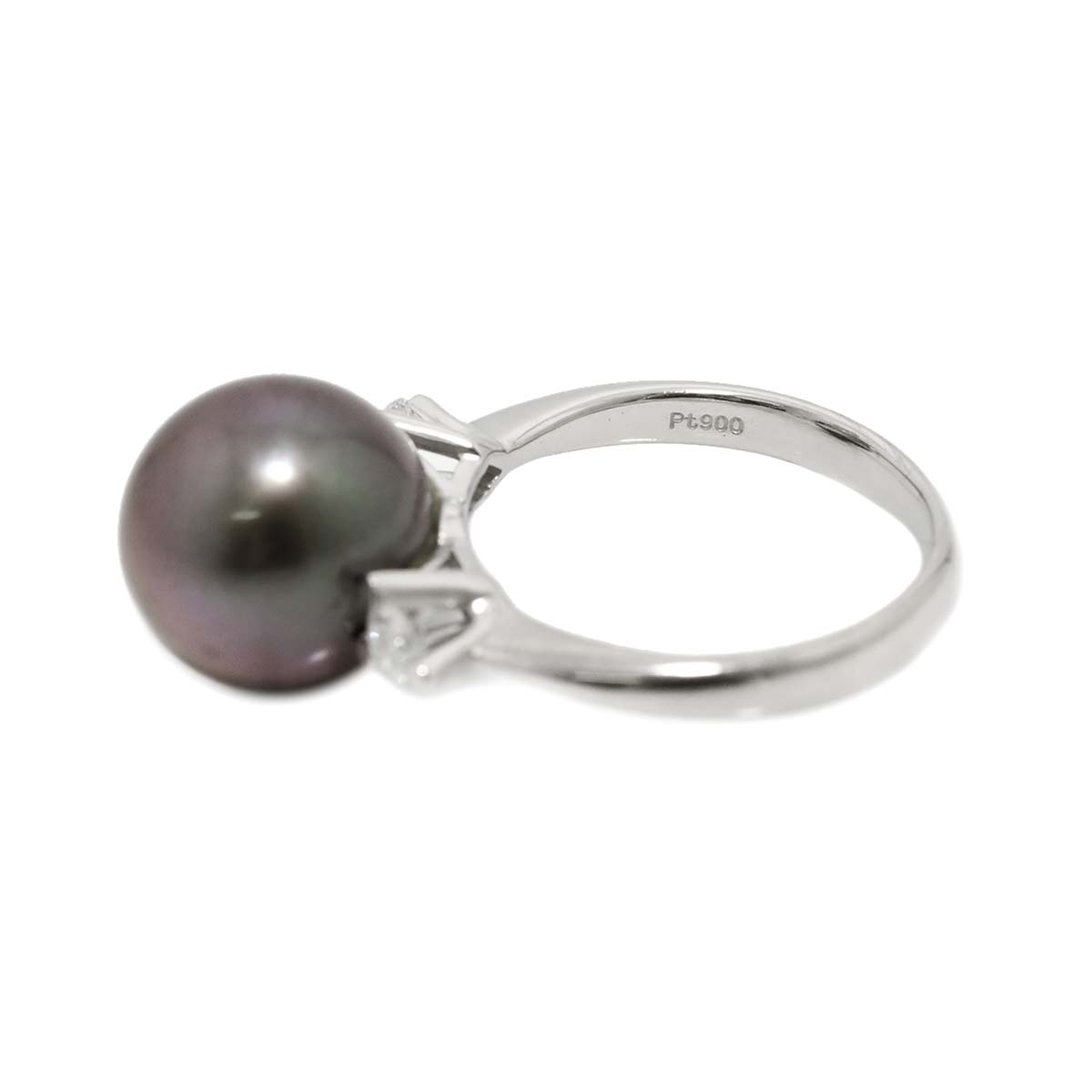 Black South Sea pearl 12.5mm Diamond 0.25ct Ring Pt 7.5(US)
