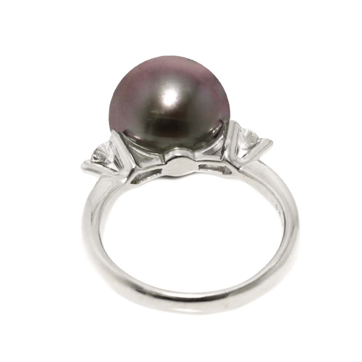 Black South Sea pearl 12.5mm Diamond 0.25ct Ring Pt 7.5(US)