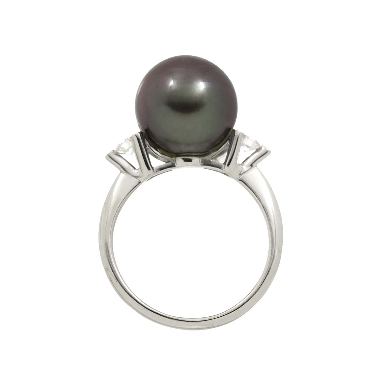 Black South Sea pearl 12.5mm Diamond 0.25ct Ring Pt 7.5(US)