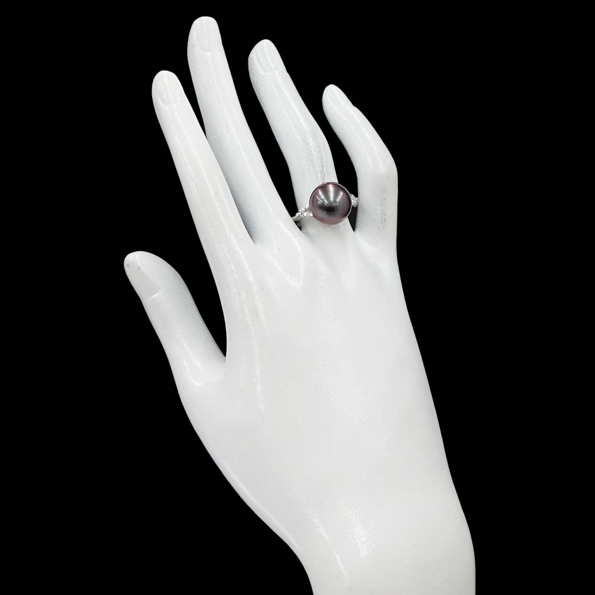 Black South Sea pearl 12.5mm Diamond 0.25ct Ring Pt 7.5(US)