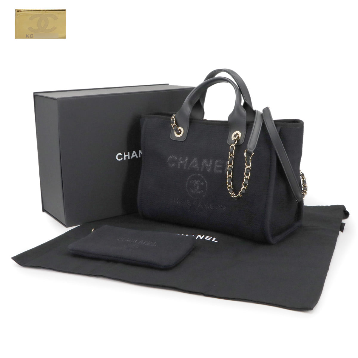 Deauville Small Shopping Tote Chain Shoulder Bag Navy AS3257