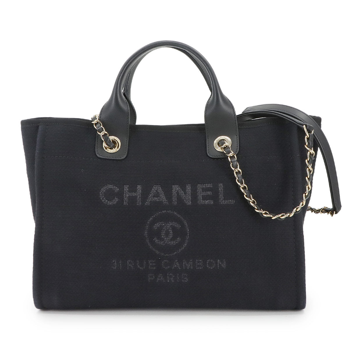 Deauville Small Shopping Tote Chain Shoulder Bag Navy AS3257