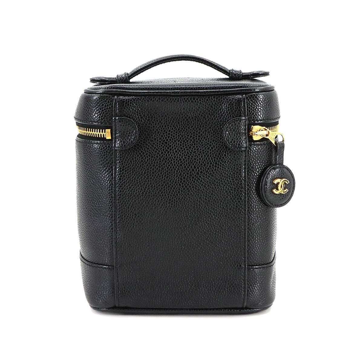 Vanity Hand Bag Caviar Skin Leather Black A01998 Vintage Purse