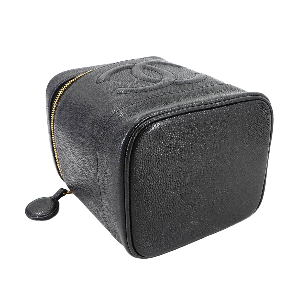 Vanity Hand Bag Caviar Skin Leather Black A01998 Vintage Purse