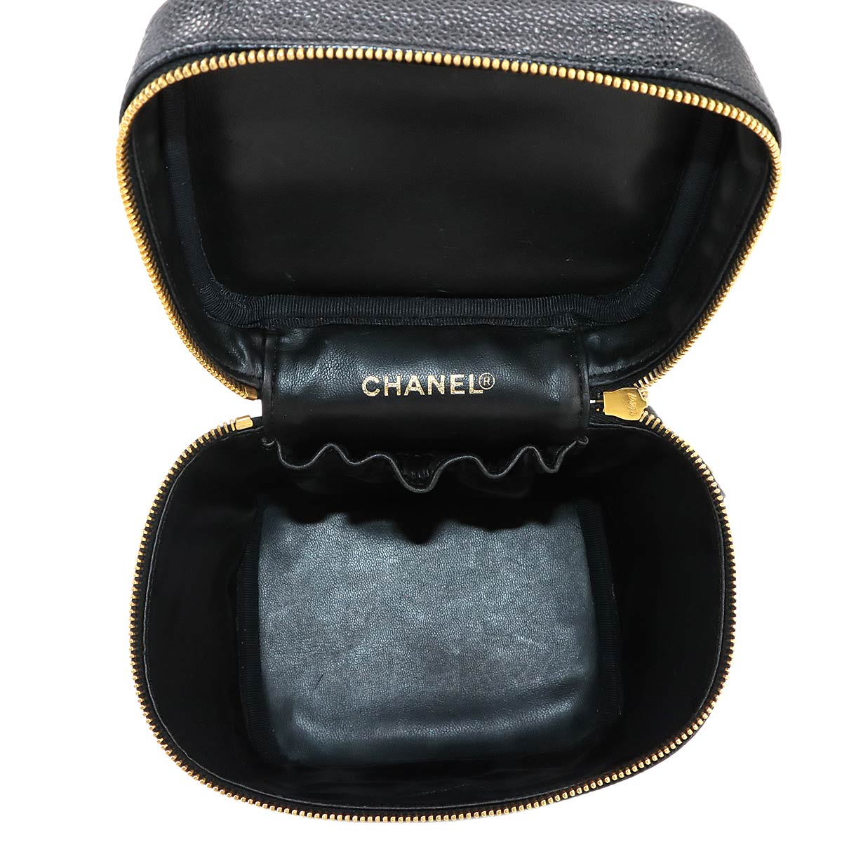 Vanity Hand Bag Caviar Skin Leather Black A01998 Vintage Purse