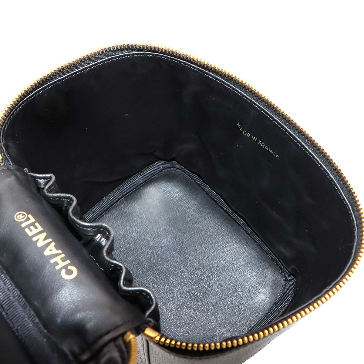 Vanity Hand Bag Caviar Skin Leather Black A01998 Vintage Purse