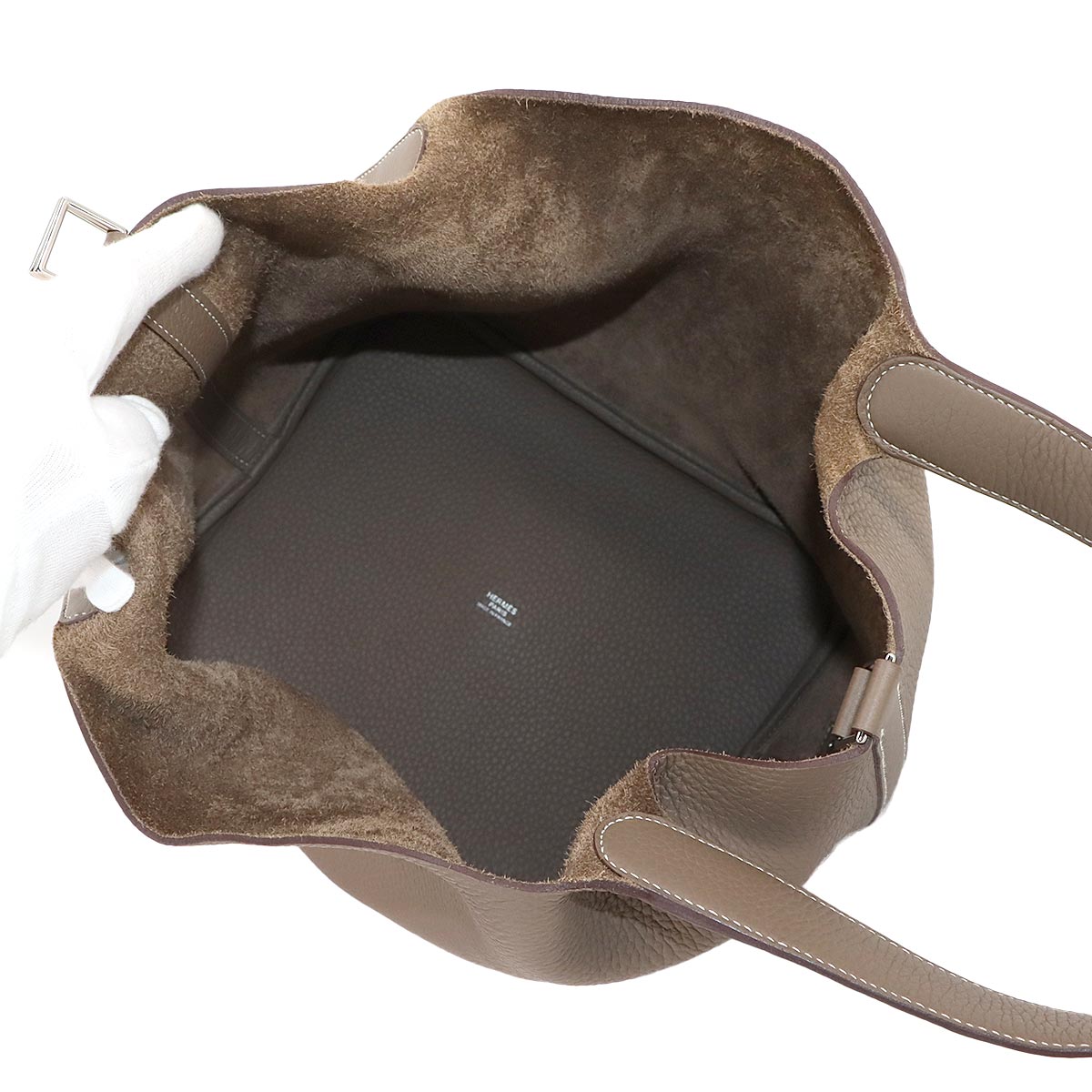 Picotin Lock GM Hand Bag Taurillon Clemence Etoupe Purse