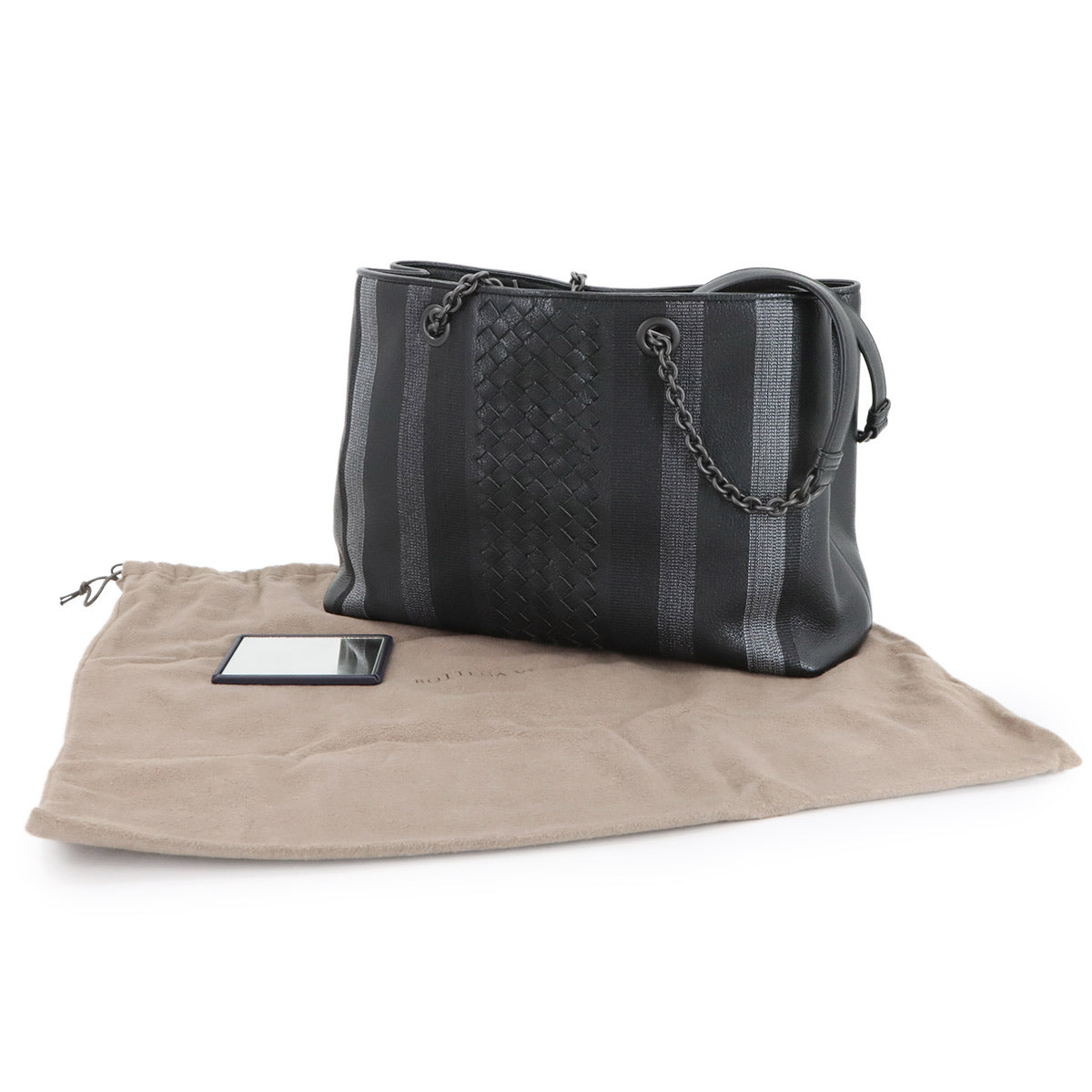 Intrecciato Chain Tote Bag Leather Black