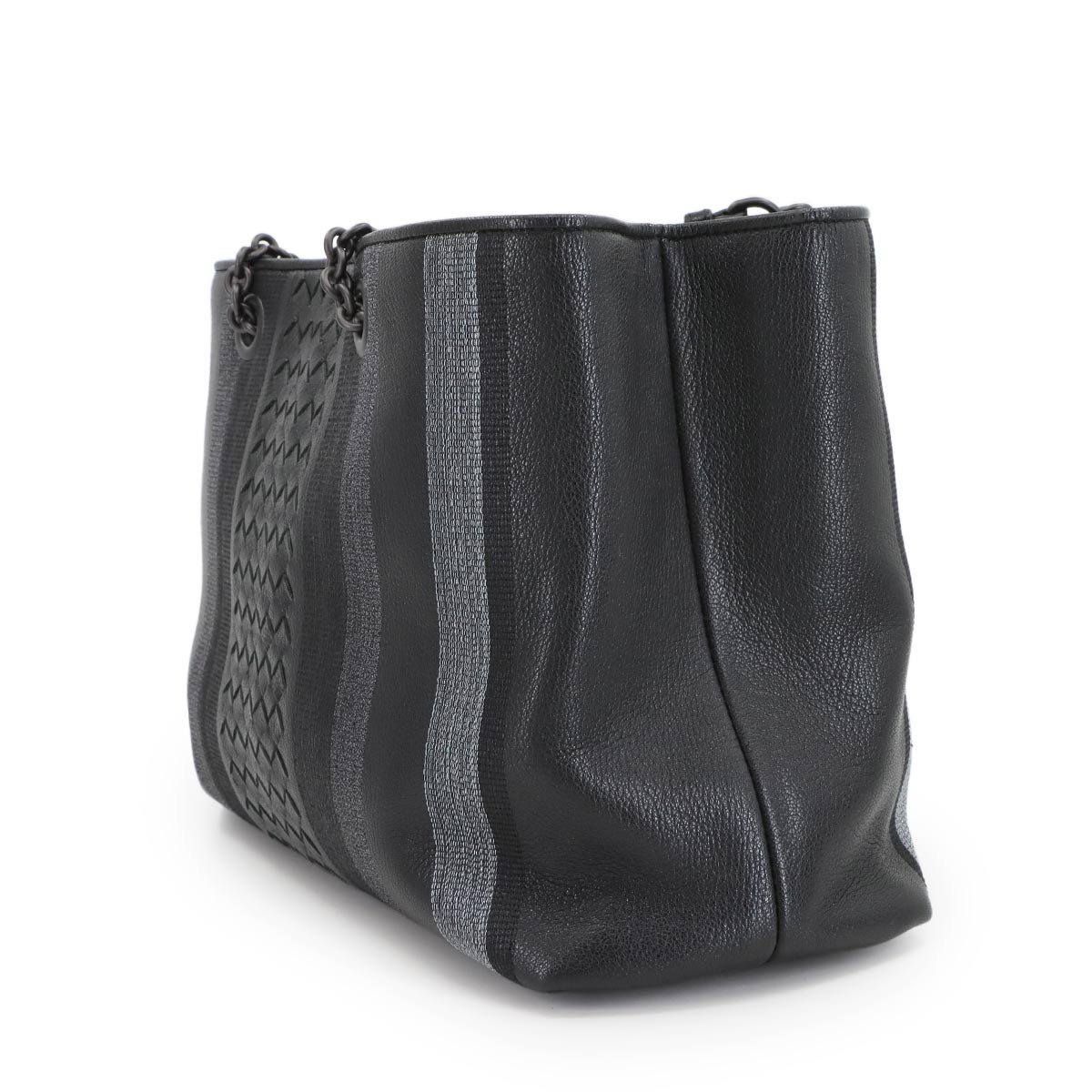 Intrecciato Chain Tote Bag Leather Black