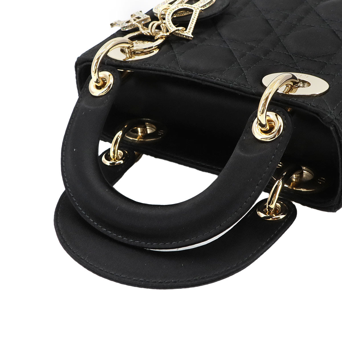 Lady Dior Mini Hand Shoulder Bag Rhinestone Satin Black