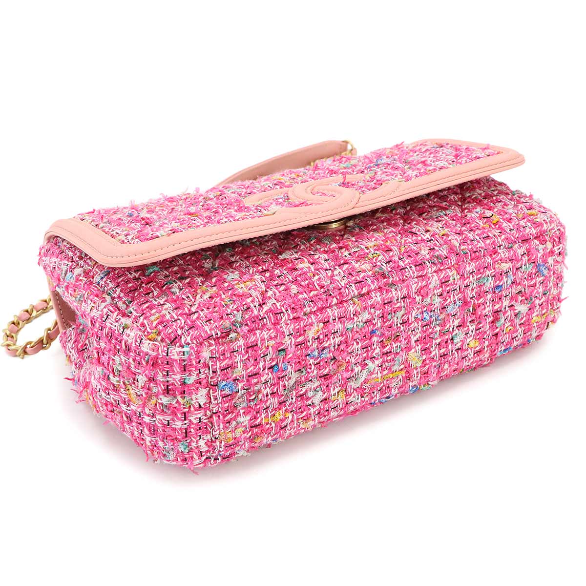 CC Filigree Chain Shoulder Bag Tweed Pink A93340 Purse