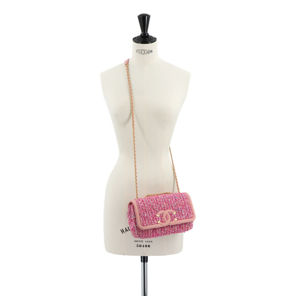 CC Filigree Chain Shoulder Bag Tweed Pink A93340 Purse