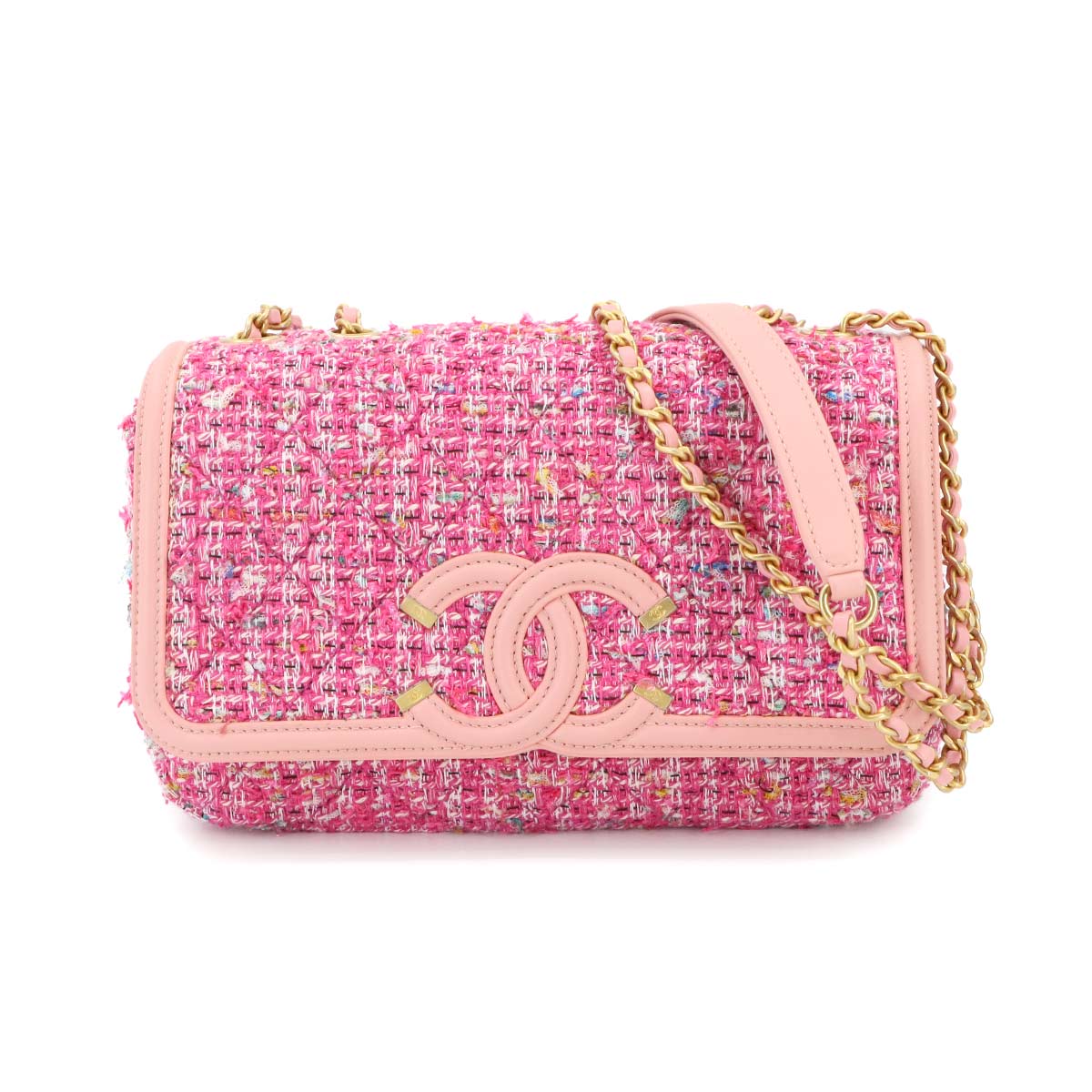 CC Filigree Chain Shoulder Bag Tweed Pink A93340 Purse