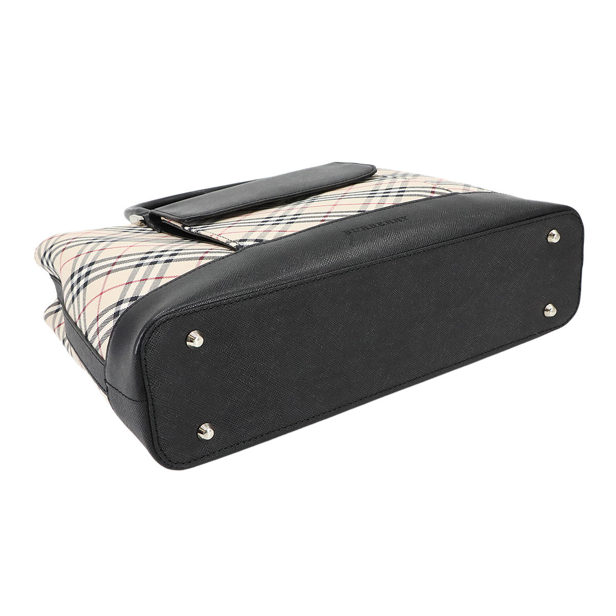 Plaid Hand Bag Canvas Leather Beige Black Purse