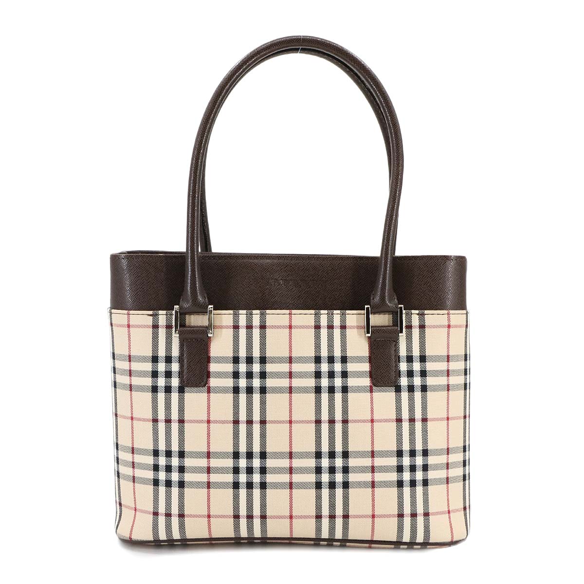 Plaid Hand Bag Canvas Leather Beige Brown Purse