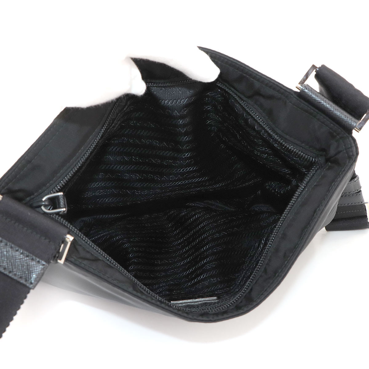 Shoulder Bag Nylon Saffiano Leather Black VA0563 Purse