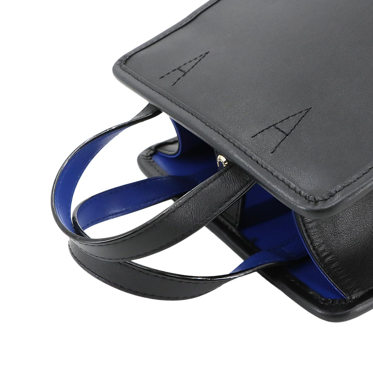 2way Hand Shoulder Bag Leather Black Blue